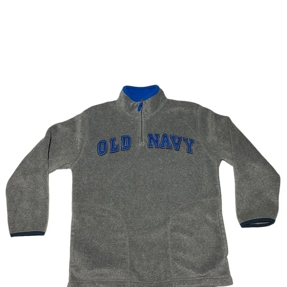 Old Navy Boys fleece pullover 1/4 Zip Grey and Blue. size L W/ Pockets